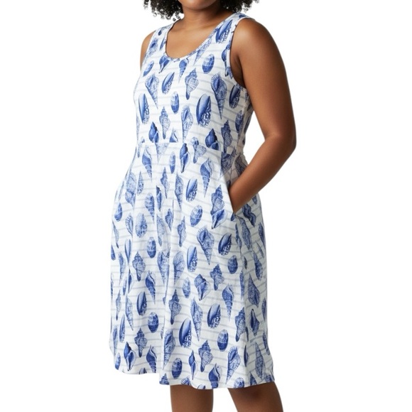 Svaha Dresses & Skirts - Svaha USA Seashell Print Cotton Dress Blue White Nautical Beach Dress 4X